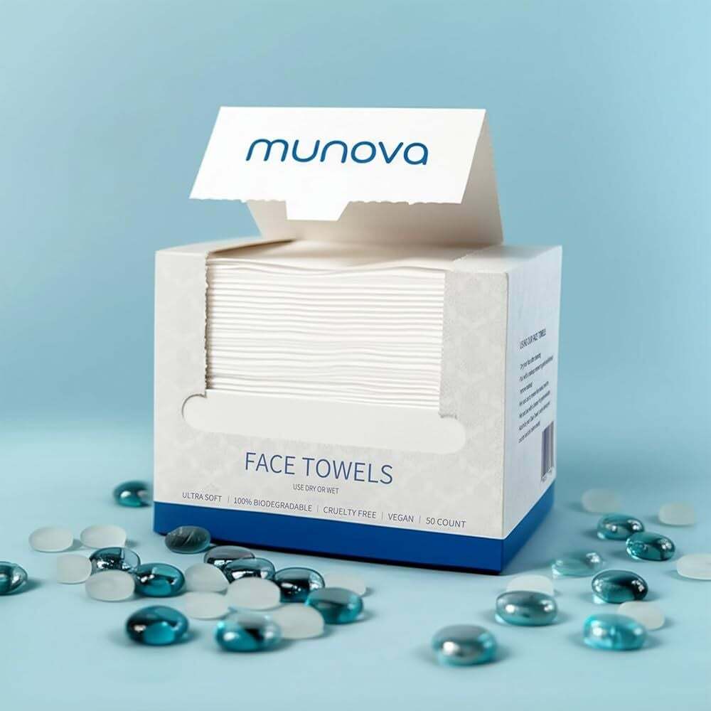 Munova Disposable Face Towels XL, 50 Count Biodegradable Facial Cleansing Wipes